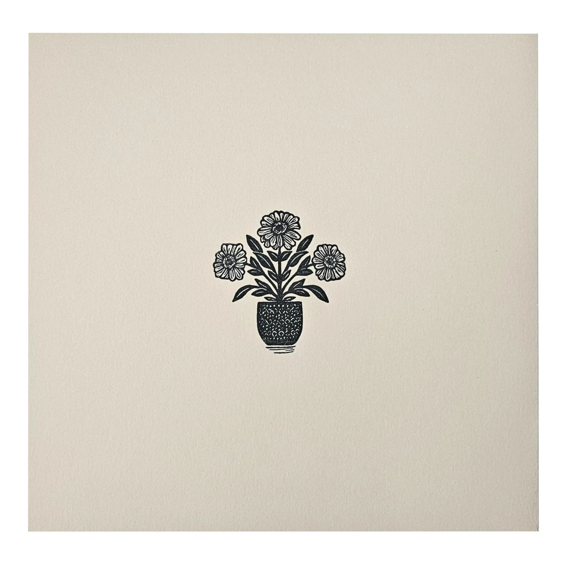 Zinnia flower block print - neutral botanical print - small square